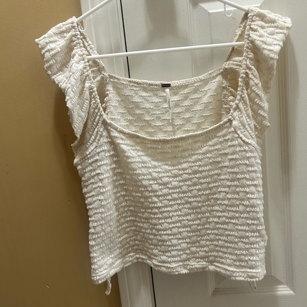 Free People knit- frilly tank in cream - Picture 2 of 8